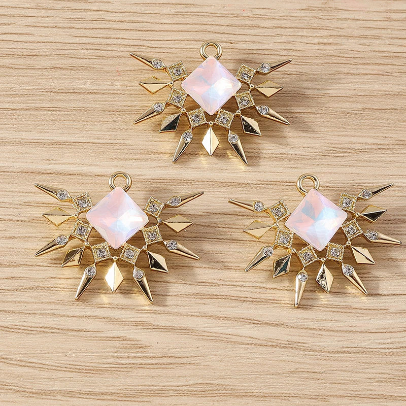 Tusember 10 Stück 29 x 23 mm exquisite Kristall-Sonnenanhänger für baumelnde Ohrringe, Halsketten, DIY handgefertigte Schmuckzubehörteile – Detail 3