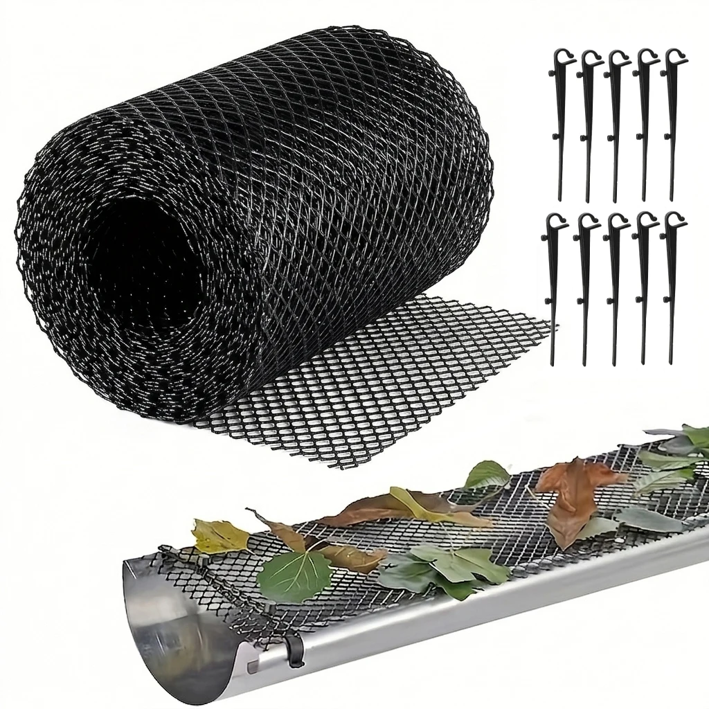 Heavy-Duty Plastic Gutter Guard Leaf Filter System 18cm X 8m Large Clog-Resistant Mesh Screen Trench Guard Net Branch Filter
