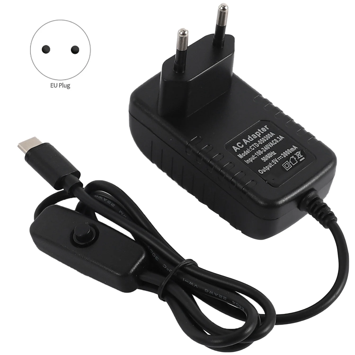 for Raspberry Pi 4B Power Supply 5V 3A Type-C Power Adapter with ON/OFF Switch USB-C Charger EU Plug