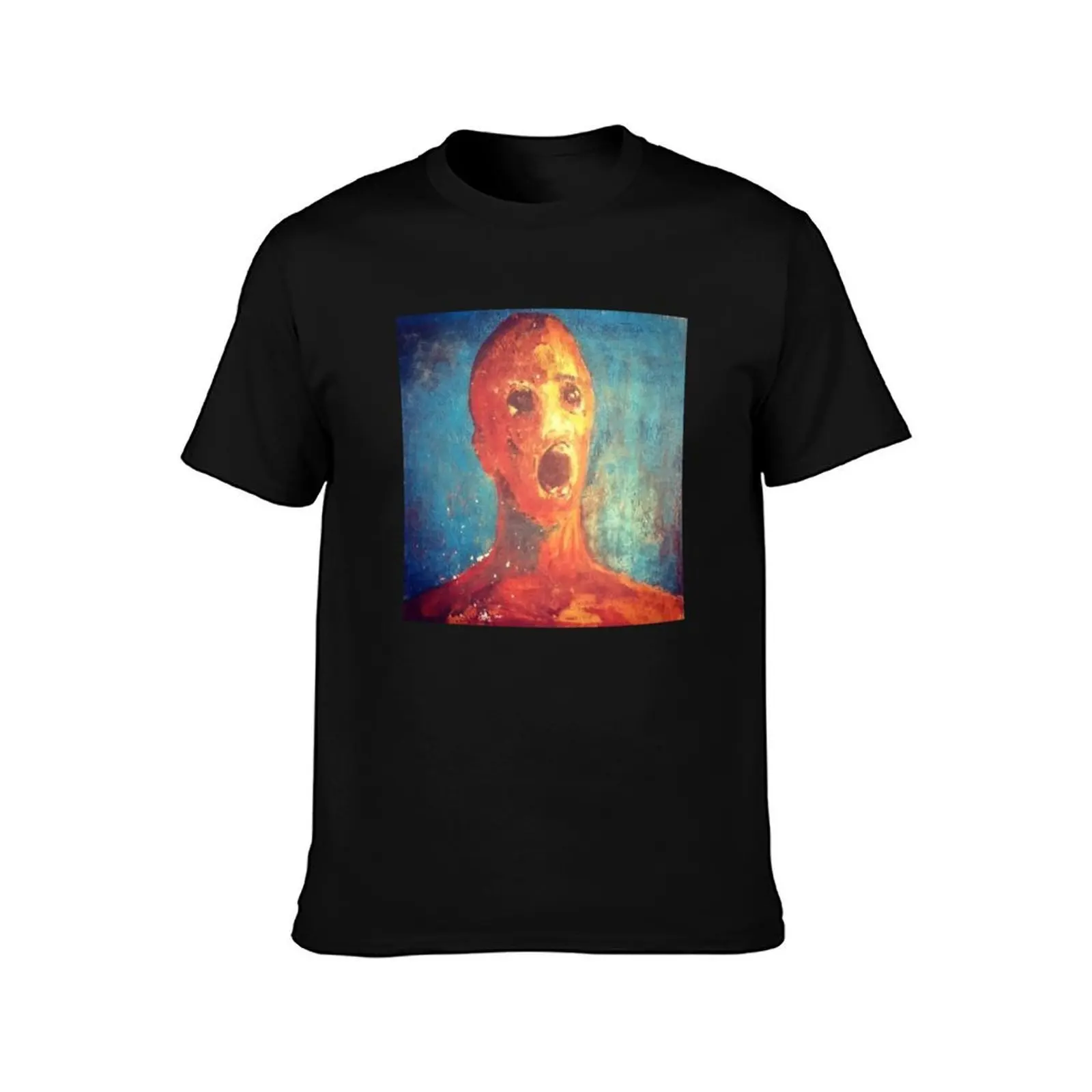 The Anguished man cursed painting T-Shirt, Summer Casual Cotton Tee, Oversized Streetwear Tops, Vintage Graphic Print