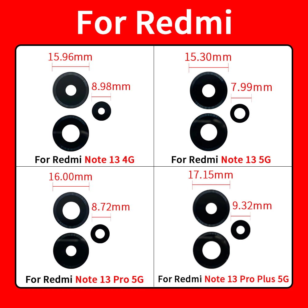 10 Pcs For Redmi Note 13 Pro 4G 5G Plus Back Camera Lens Rear Glass With Adhesive Stickerr Replacement