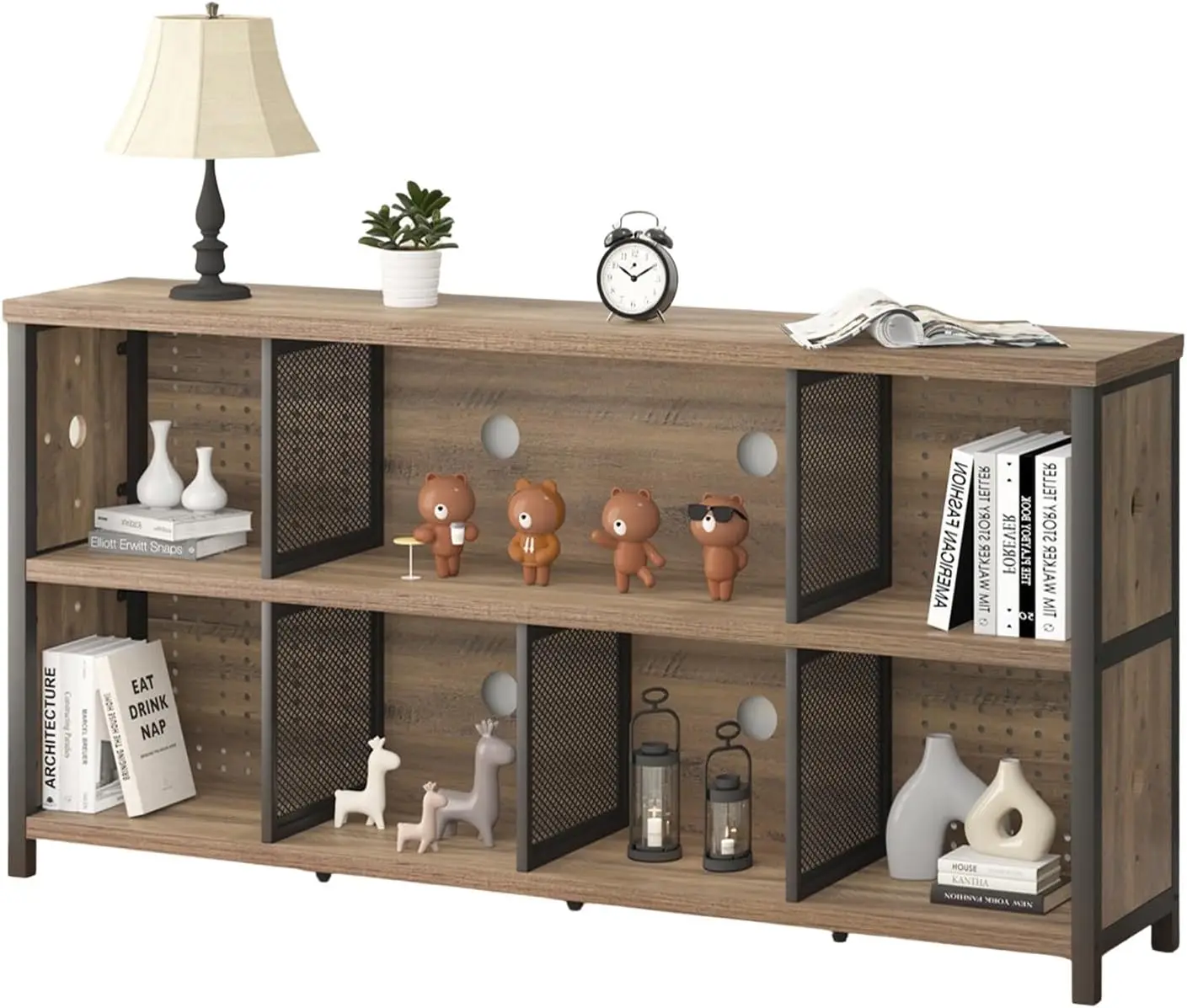 

Industrial Horizontal Bookshelf, Modern Wide Large Book Shelf for Bedroom Living Room