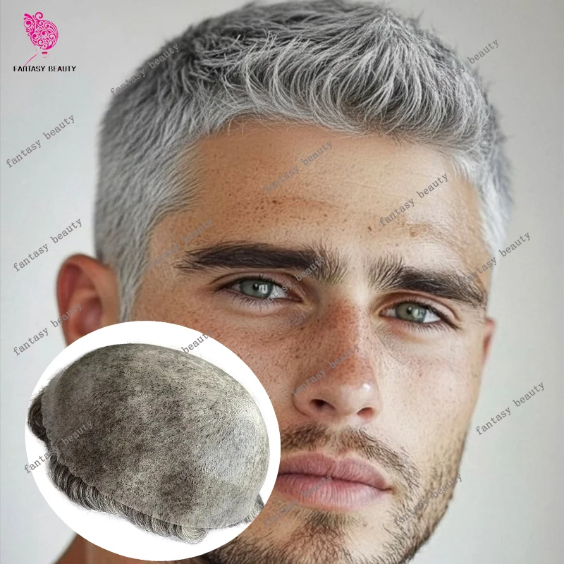 

1B80 1B50 1B40 Grey Man Prosthesi HumanHair Wig Undetectable Long Last Thin PUMen Toupee Natural Hairline Poly Skin Male Hairpie