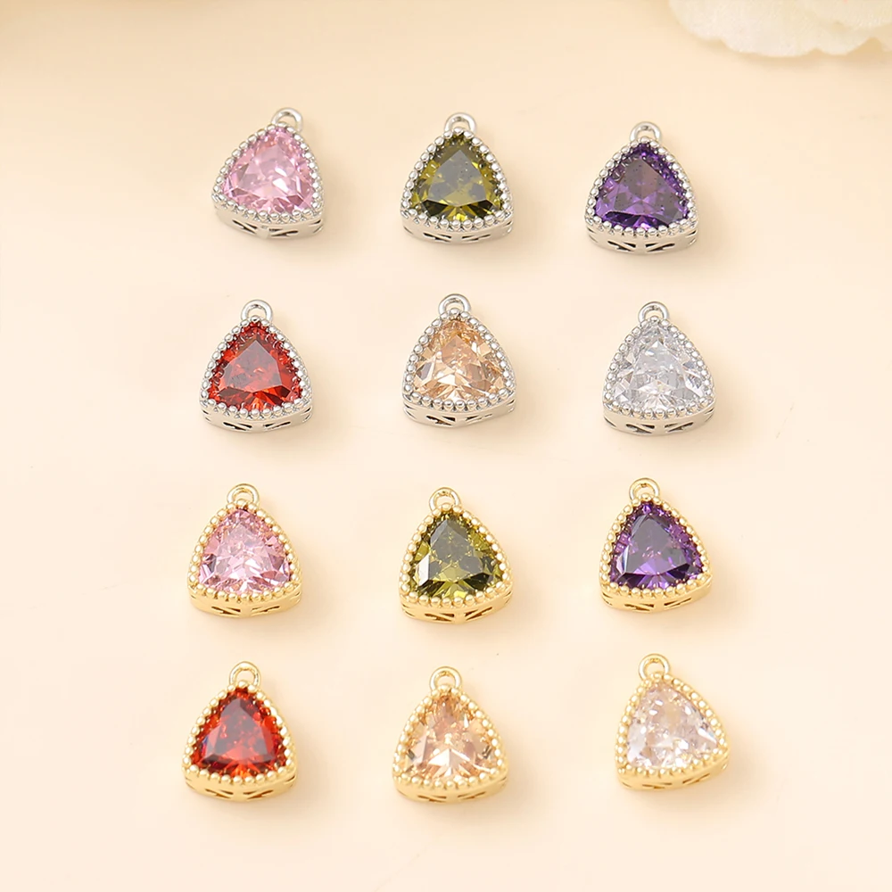 

Factory Wholesale Colorful Brass and Zircon Triangle Charms Pendants Necklace and Bracelet Earring Diy Jewelry Accessories Parts