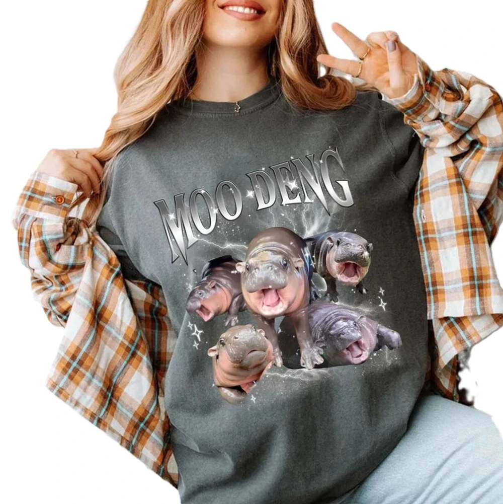 Moo Deng Bootleg Rap Shirt I Love Moo Deng Shirt Moo Deng Tee Baby Hippo Gift Tee Graphic Short Sleeve Women T-shirts for Unisex