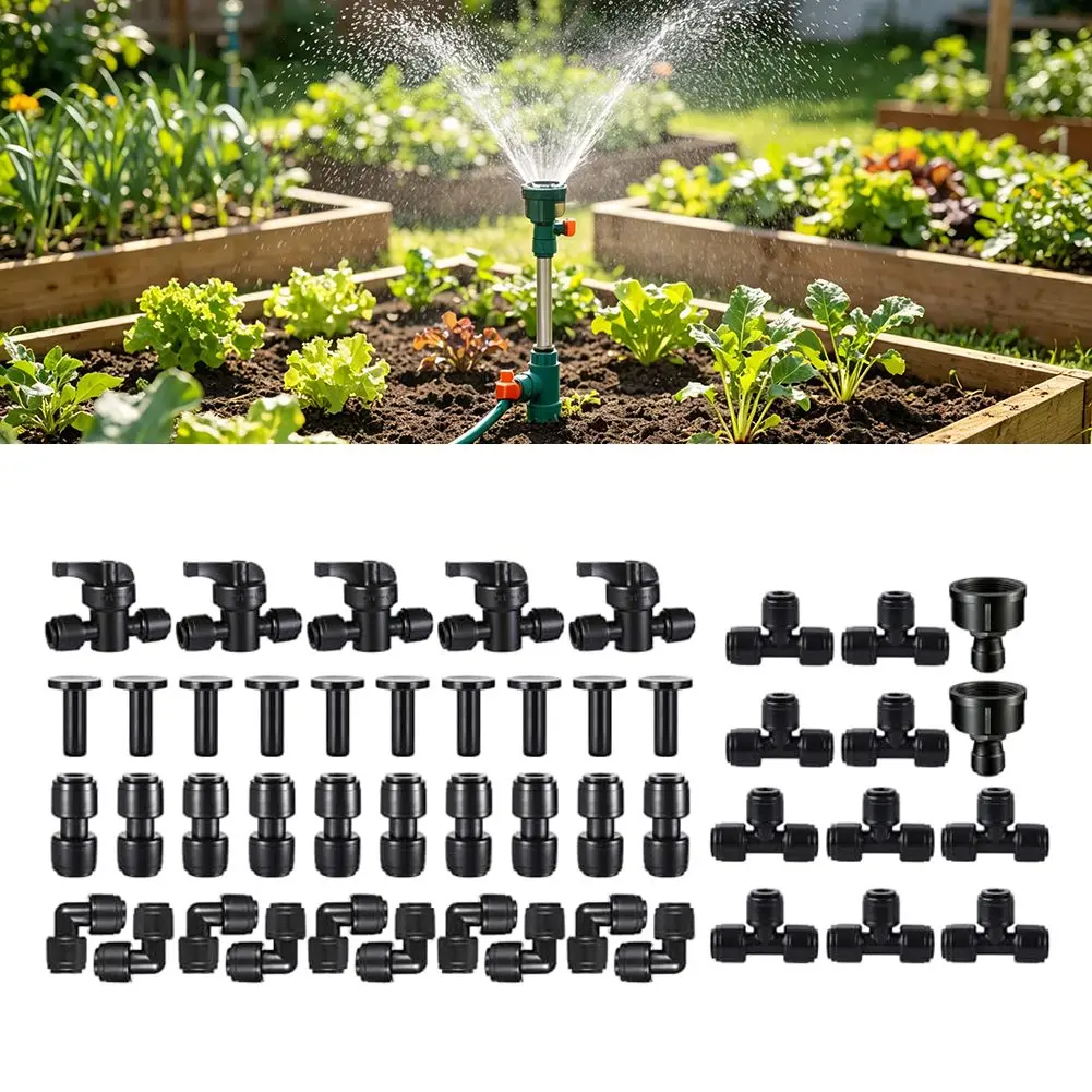 Drip Irrigation Quick Connect Kit 47 pcs 14 Inch Push Fit Fittings for Standard 0.17-0.20 inch Tubing Easy Repair Expansion