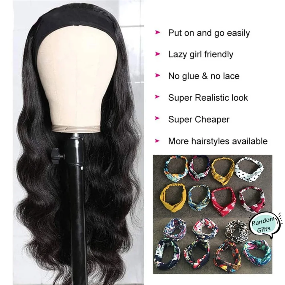 Körperwelle Headbang Perücken Echthaar Dichte 180 34 Zoll Wear And Go Glueless Perücken Echthaar Körperwelle Stirnband Perücke für schwarze Frauen