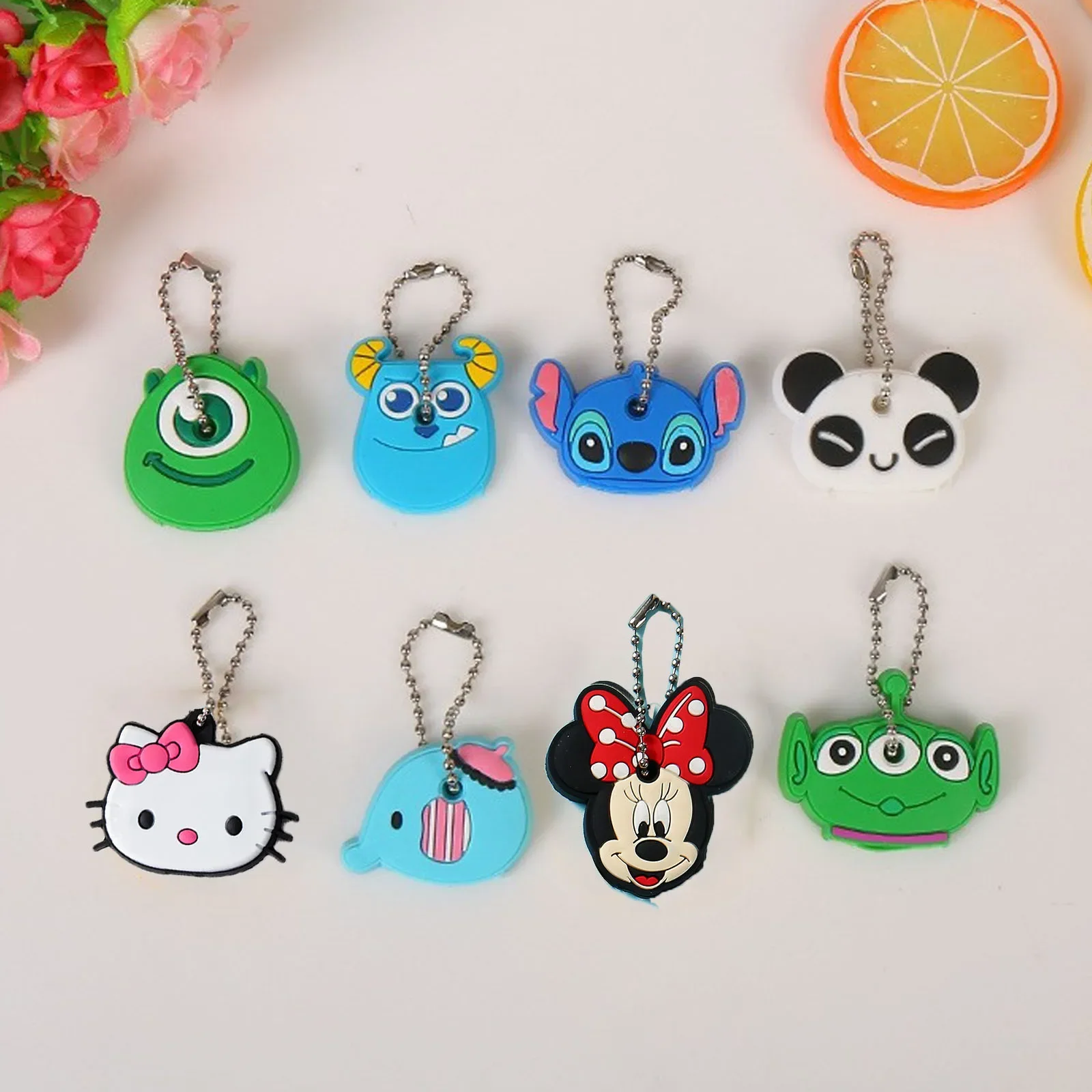 Disney Stitch Mickey Minnie Melody Kawaii Key Cover portachiavi in Silicone donna uomo Funny Car Key Holder Caps Kids Party Gift