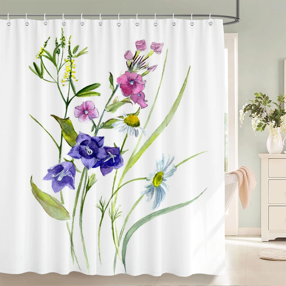 Fresh Green Plant Flowers Leaves Shower Curtain Bathroom Curtains Waterproof Polyeste Fabric Bathtub Decor With Hooks 180X180cm