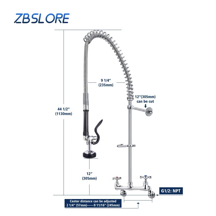 Double Faucet Pre-rinse Splash Mount Commercial Pre Rinse Kitchen Faucet For Sink