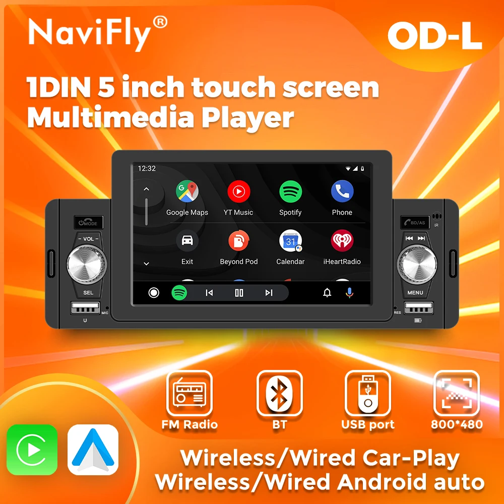 

Navifly 1 Din 5 Inch Car Radio Wireless CarPlay Android Auto Multimedia Player Universal MP5 Player Mirror Link Car Stereo