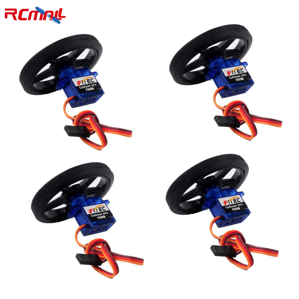 

4Pcs Feetech FS90R RC Servo, 360 Degree Continuous Rotation Micro Servo Motor +4Pcs Wheel Tire For Robot RC Car Drones Smart Car