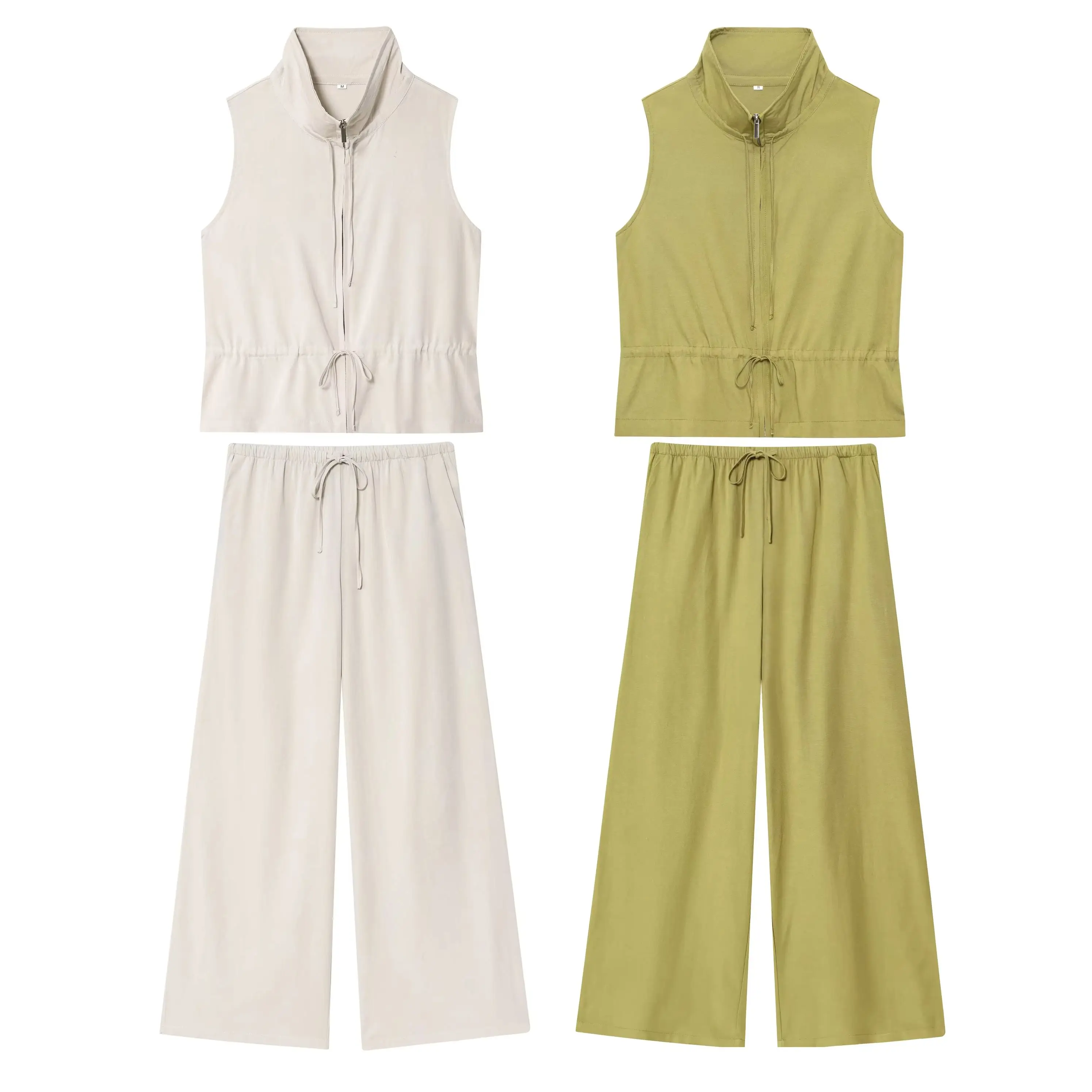 

KONDALA Chic Casual Green Fashion 2025 Woman Suit Stand Collar Lace Top+Wide Leg Long Pants Streetwear Elegant Vintage Mujer Set