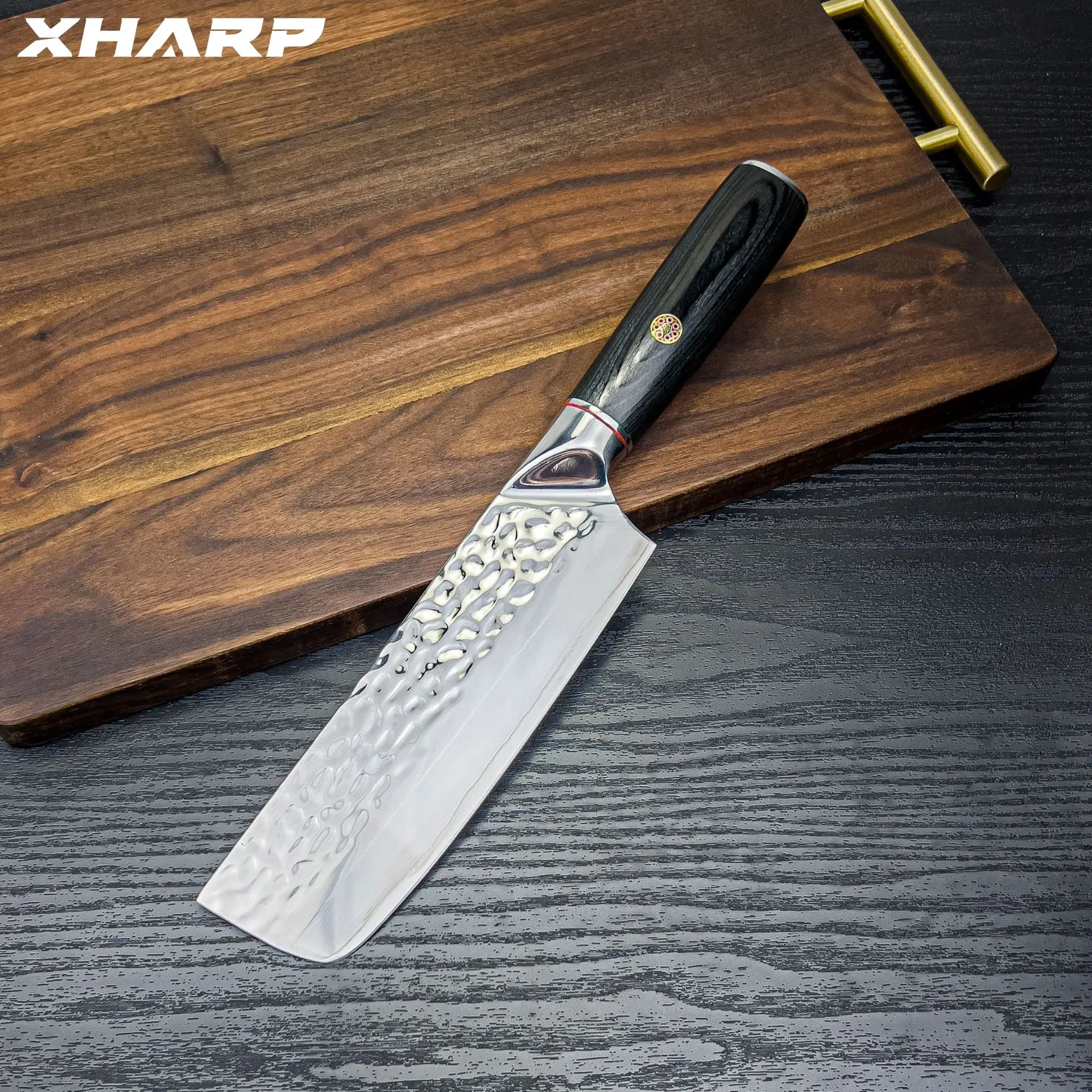 Japanese Steel Kitchen Knife 90Cr18mov Stainless Steel Nakiri Knife Slicing Knife Hammer Pattern Full Tang Blade Cooking Tools