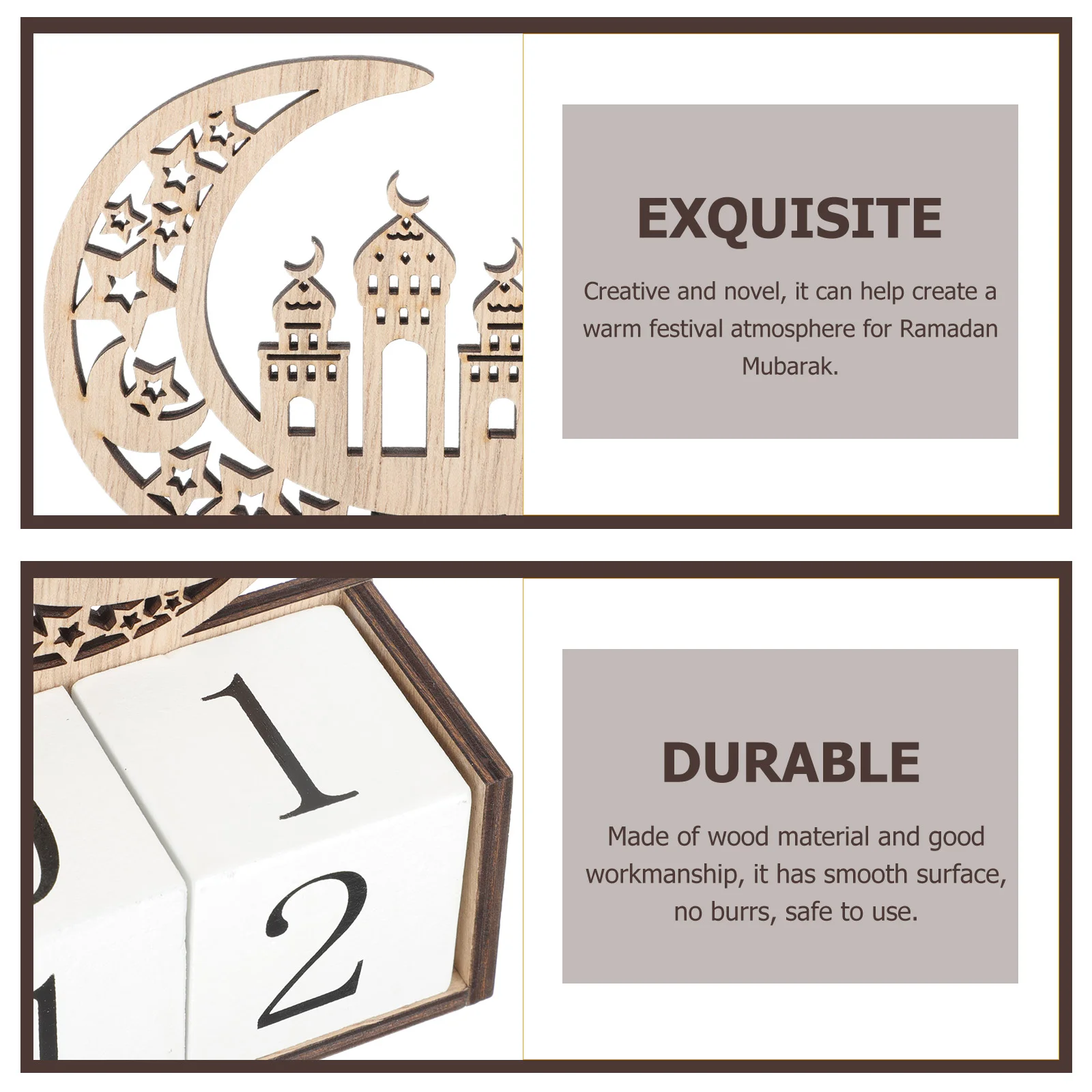 Calendario Eid, adornos de madera de Ramadán para manualidades, decoraciones de escritorio de oficina, cuenta atrás del Festival de Ramadans Mubarak