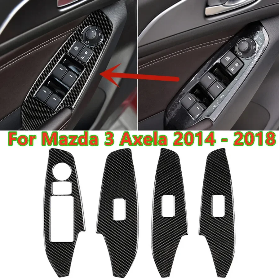 For Mazda 3 Axela 2014-2018 Carbon Fiber Window lift Switch Panel Cover Trim 4X