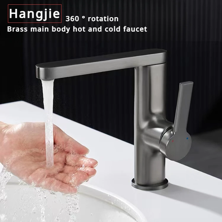 High quality gray faucet in the bathroom, 360 ° rotatable hot and cold faucet in the sink, brass integrated die cast body