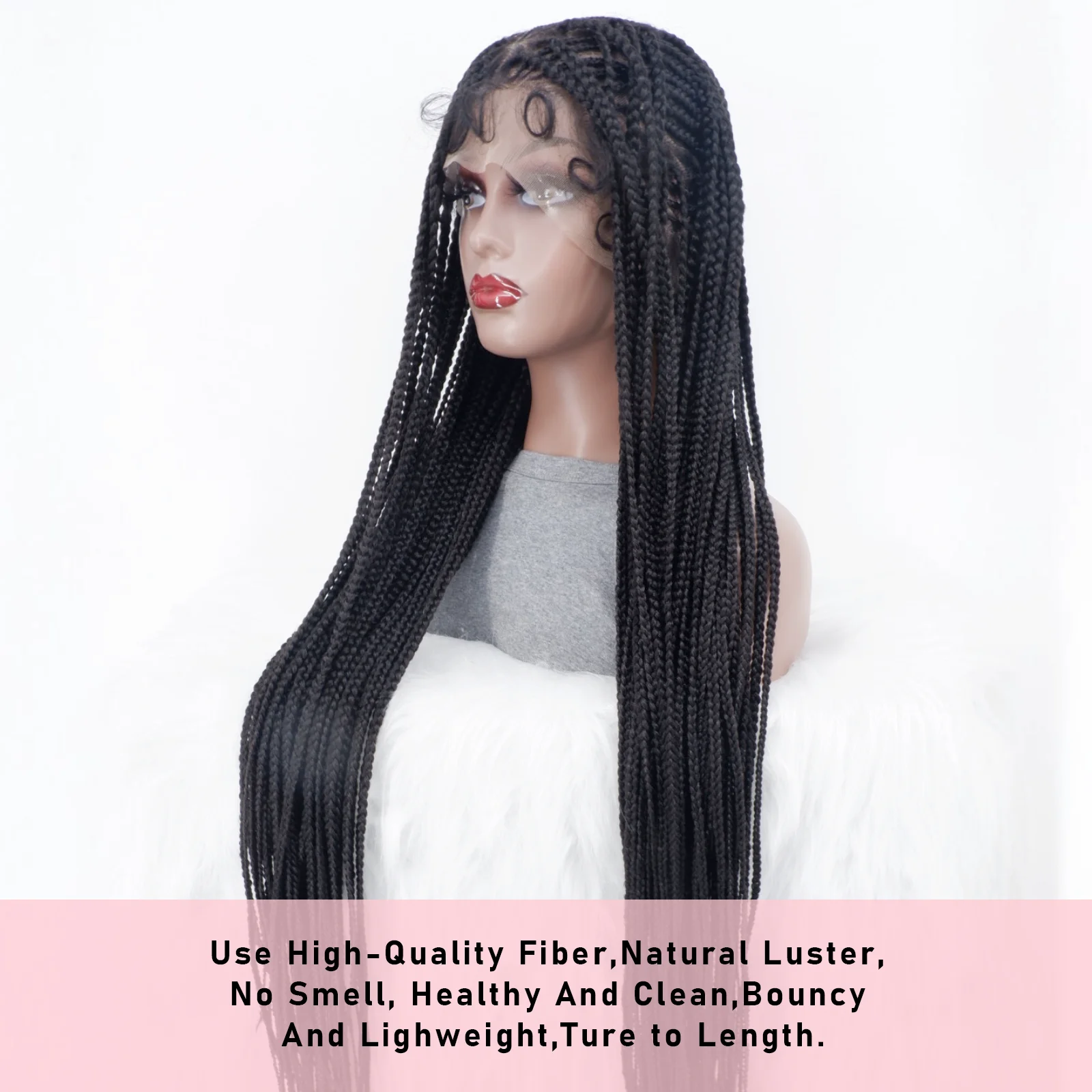 36 นิ้ว Senegalese Twists สังเคราะห์เต็มลูกไม้ Braided Wigs สําหรับผู้หญิงสีดํากล่อง Braid Knotless ลูกไม้ด้านหน้า Braid วิกผมเด็ก