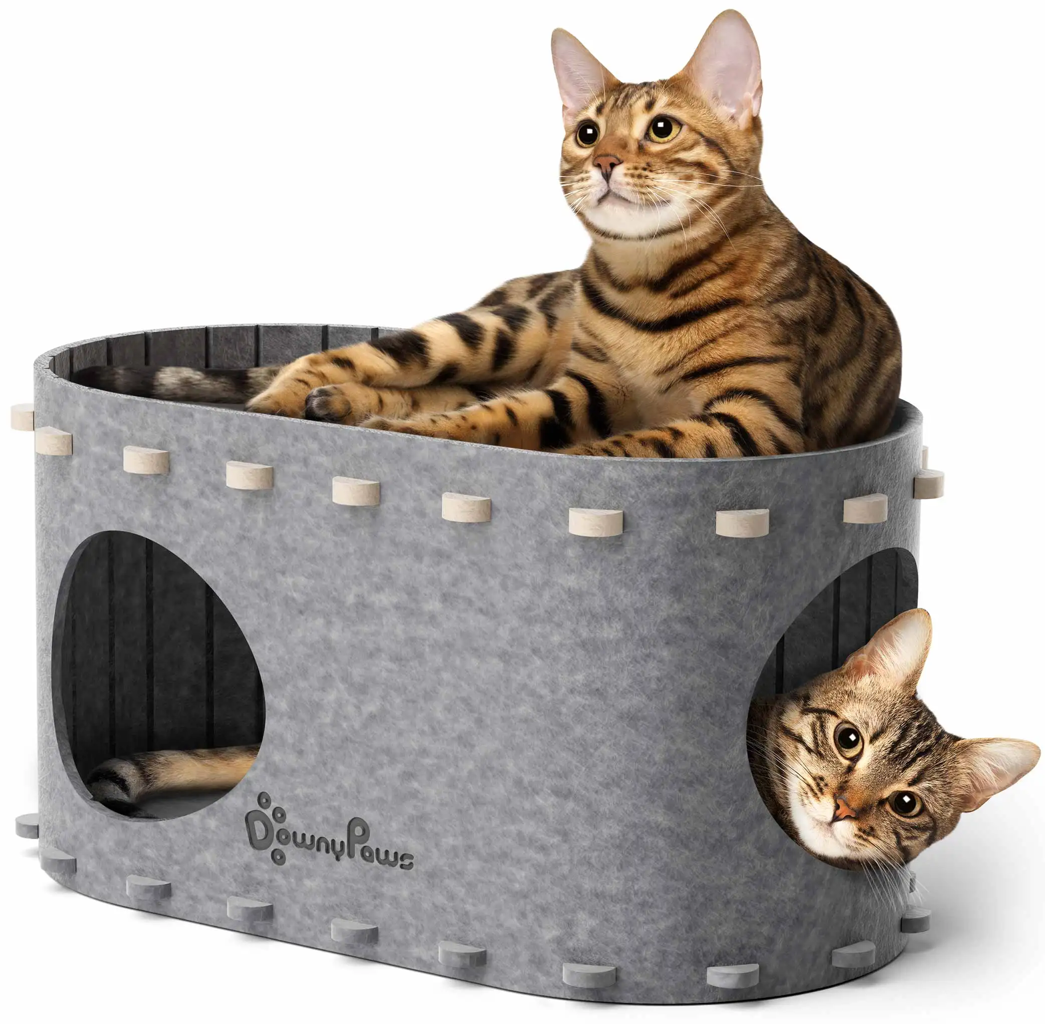 

DownyPaws Cat House Indoor Cat Bed for Large Cats Pet House for Multiple Cats Up to 10kg Scratch Resistant Cat Cave Light Gray