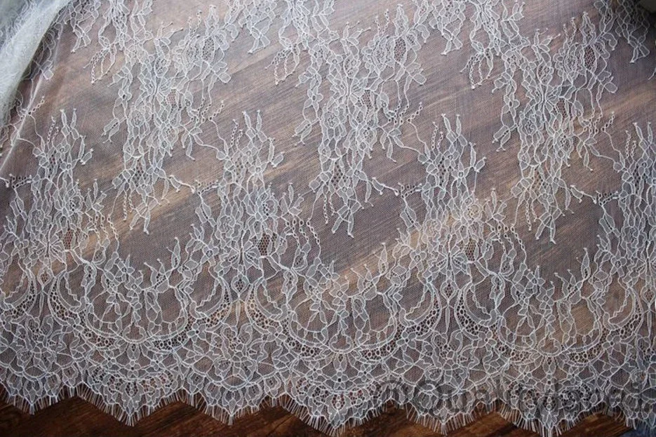 Ivory Chantilly lace fabric 150cm width dress lace eyelash lace worldwide shipping