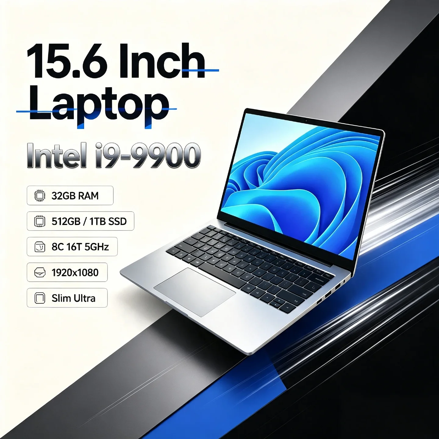 Intel Core i9 9900 8C 16T 5GHz Slim Ultra 15.6 Inch Laptop 32GB RAM 512GB 1TB SSD Gaming Notebook 1920x1080 Office