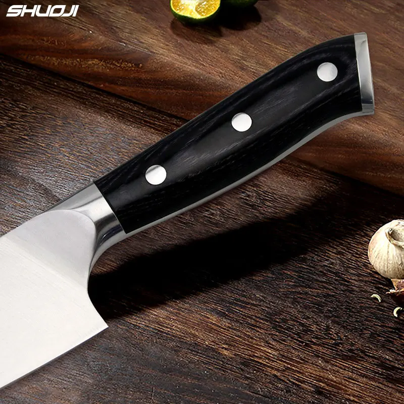 SHUOJI 7 inch Stainless Steel Santoku Knife Germany Steel Kitchen Knife 5Cr15mov Chef Slicing Santoku Knives Wood Handle Knife