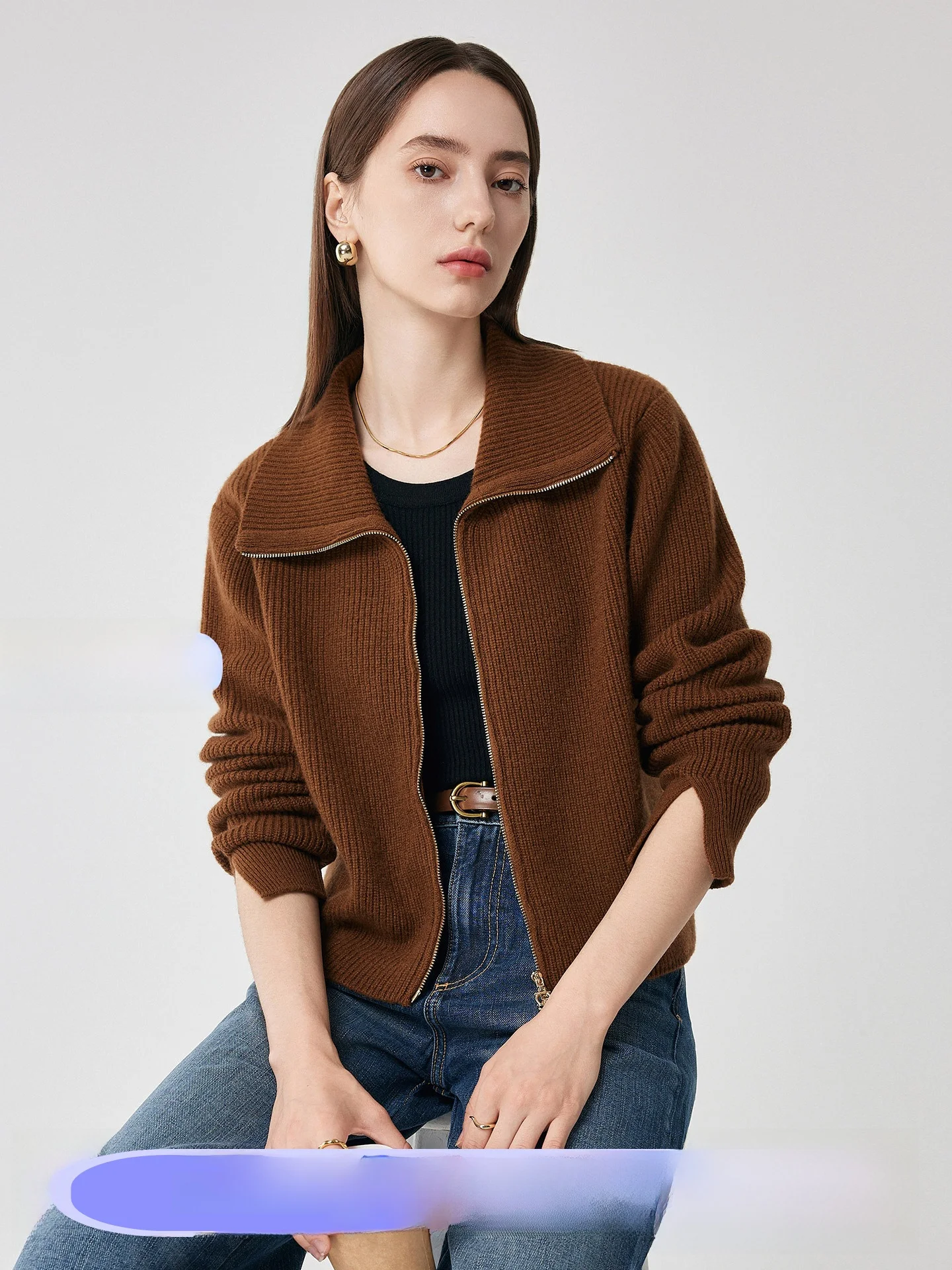 

Zhaojun Autumn Winter Thiened Woolen Knitted Cardigan Zipper Casual Sle Pure Color Simple Design Women's Knitted Top