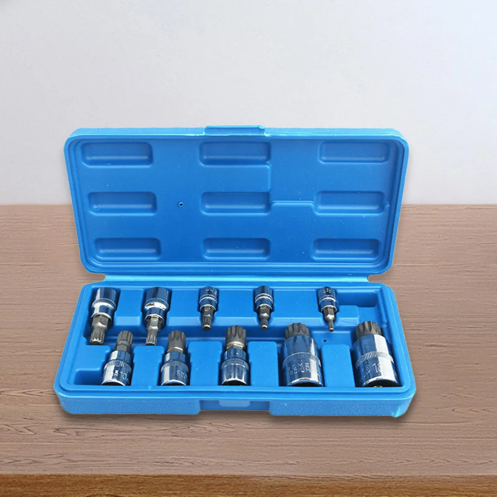 10x Triple Square Spline Bit Socket Steel Portable with Storage Carrying Box
