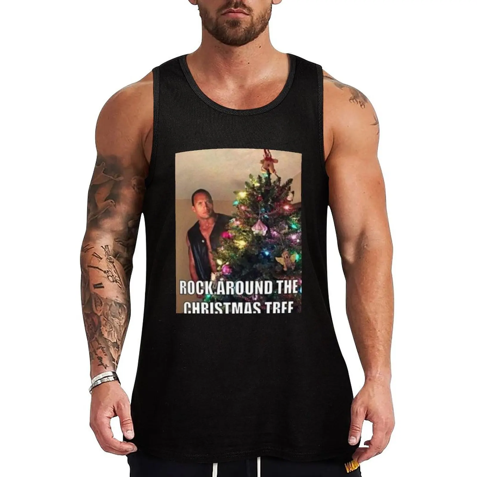 

The rock around Christmas tree Tank Top Men's clothes luxury style Sleeveless T-shirt Gym clothes Men's fitness t-shirt