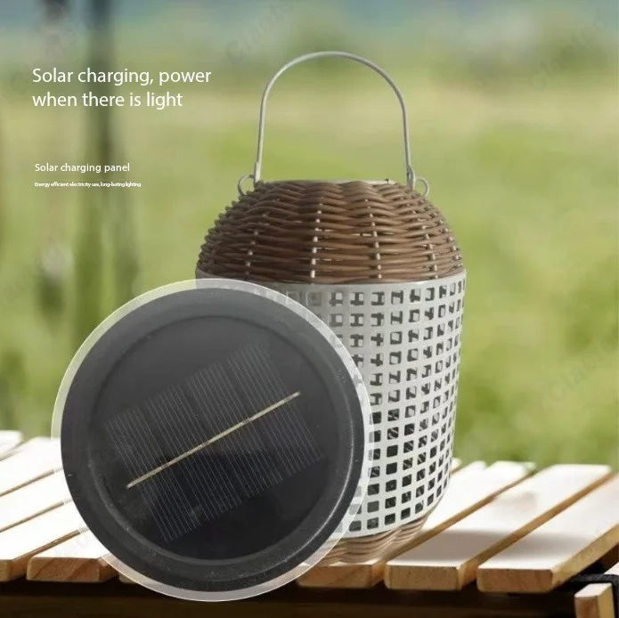 New LED Plaid Wrought Iron Solar Lamp Outdoor Waterproof Villa Courtyard Garden Lawn Decorative Rattan Lamp