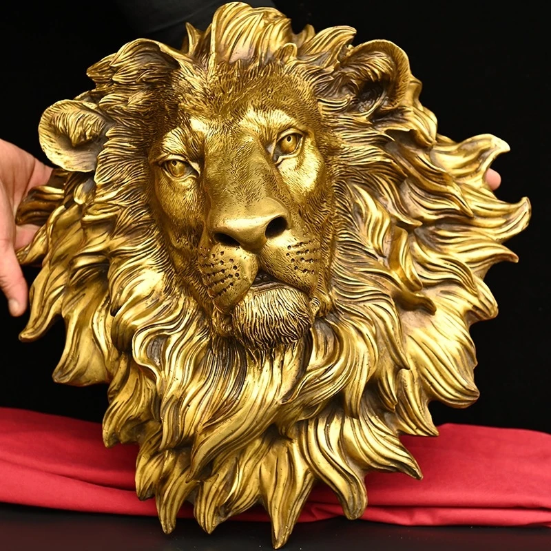 Large copper ornament, lion head pendant, auspicious home living room decoration, craft gift