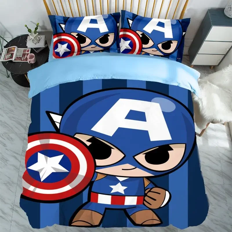 

Marvel The Avengers Spiderman Hulk Iron Man Cartoon Q Version Children's Four-piece Set Creative Anime Movie Boy's Fitted Sheets