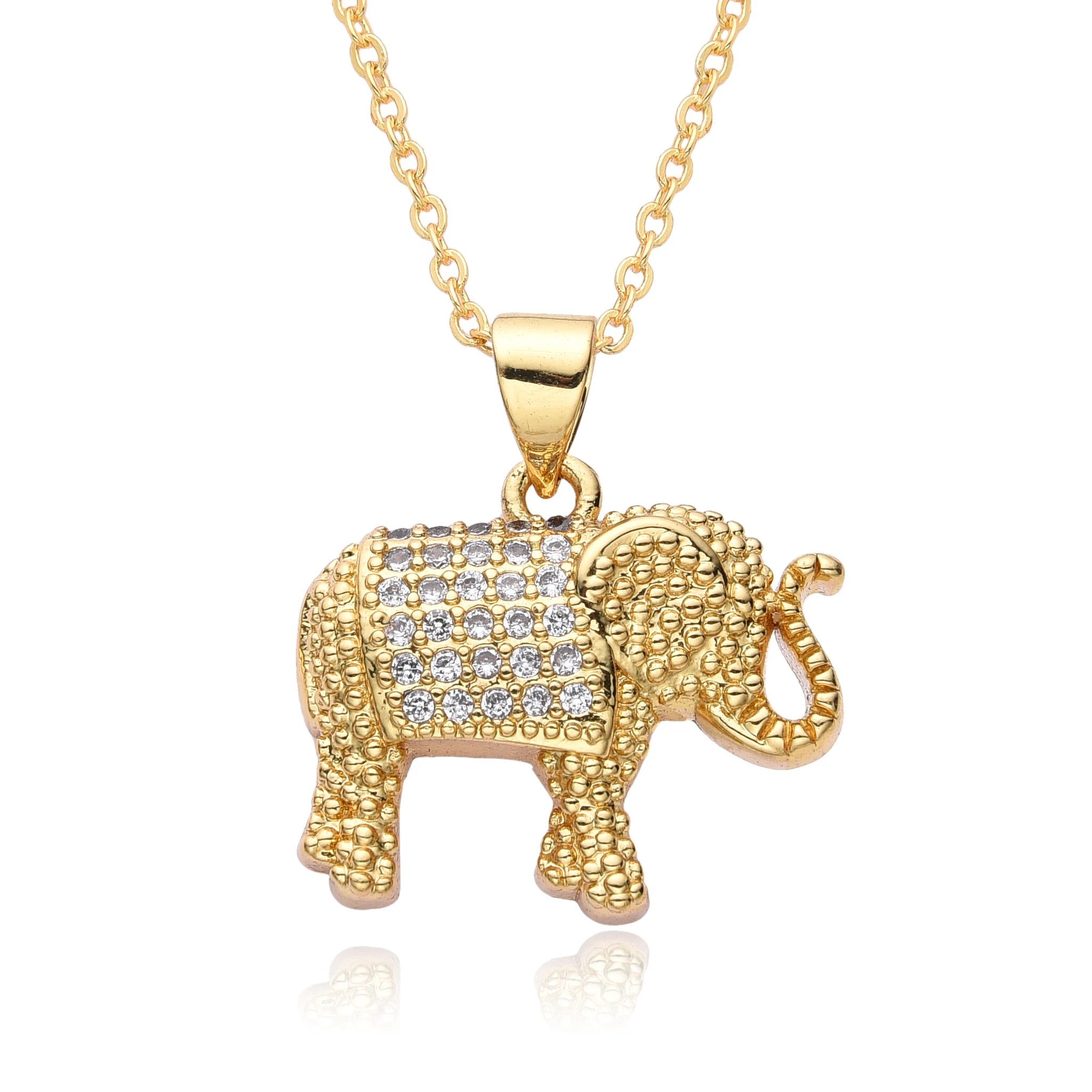 New Gold Color Elephant Charms Micro-inlaid Red Heart CZ Necklace for Women Choker Chain Pendant DIY Christmas Jewelry Wholesale