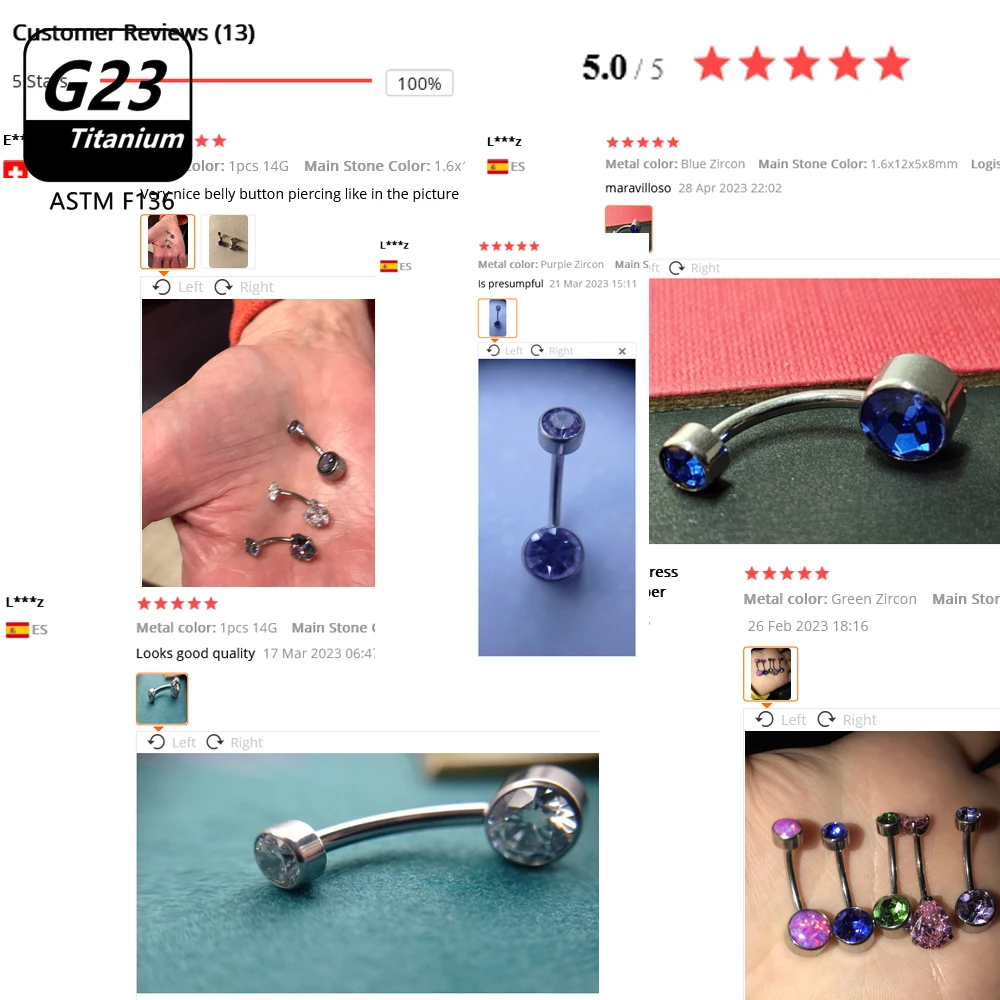 Belly Piercing Button Rings G23 Titanium Astm F136 14g Body Jewelry Internally Threaded Navel Ring Zirconia Earrings Zircon