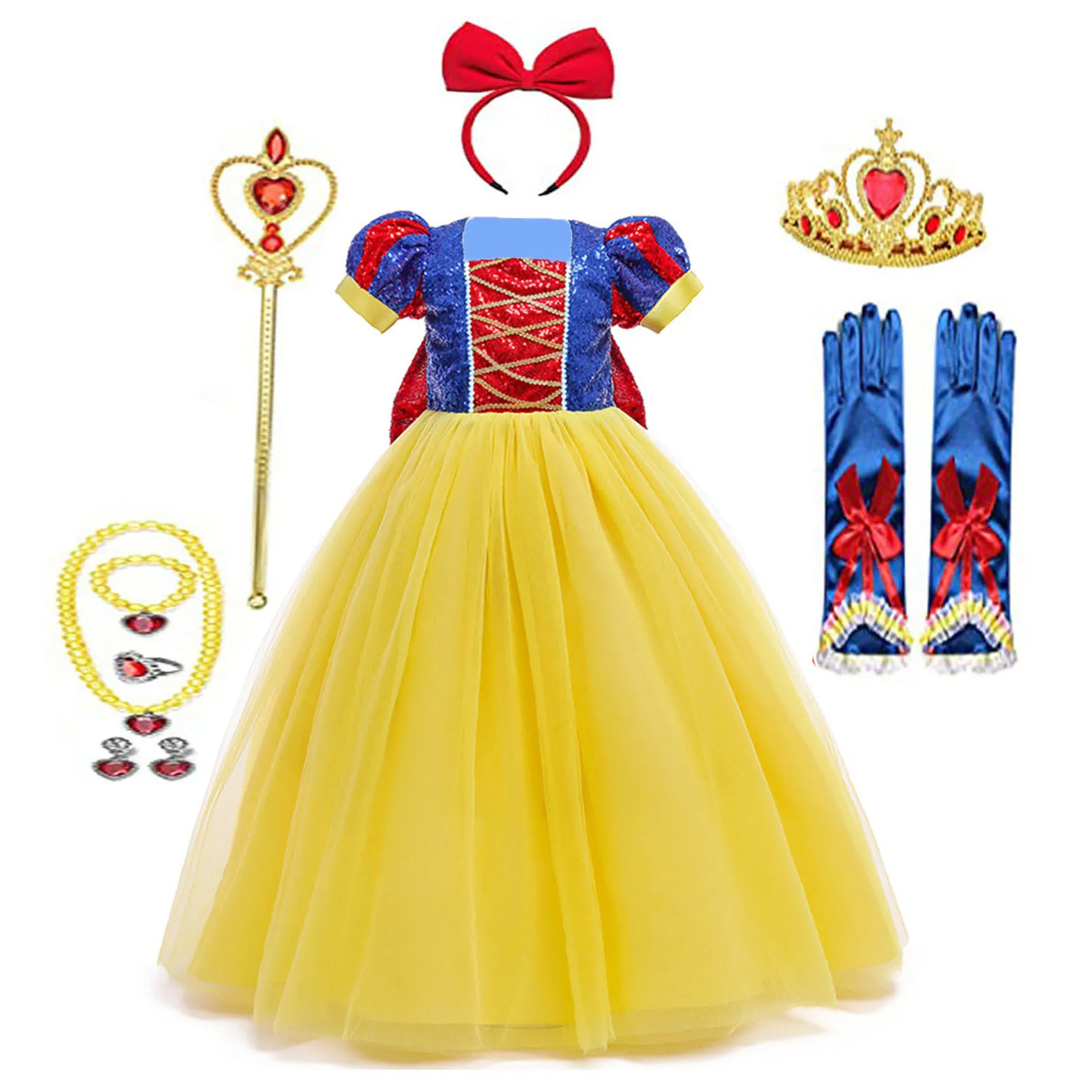 Glanzende peuter kleine meisjes film sneeuwwitje prinses cosplay Halloween fancy dress kerstcadeau