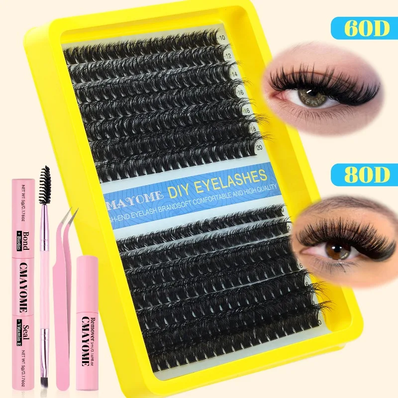 Lashes Kit Fluffy Individual Lashes Volume Mixed Tray Lashes Eyelash Extension Makeup with Bond and Seal Remover Tweezer Sets