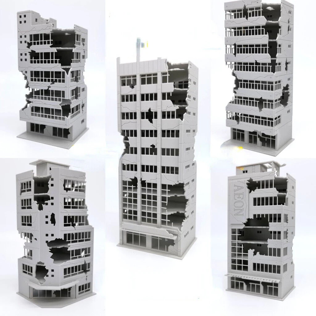 1/100 Outland Models Train Railroad Layout War-Damaged Building Model N Scale