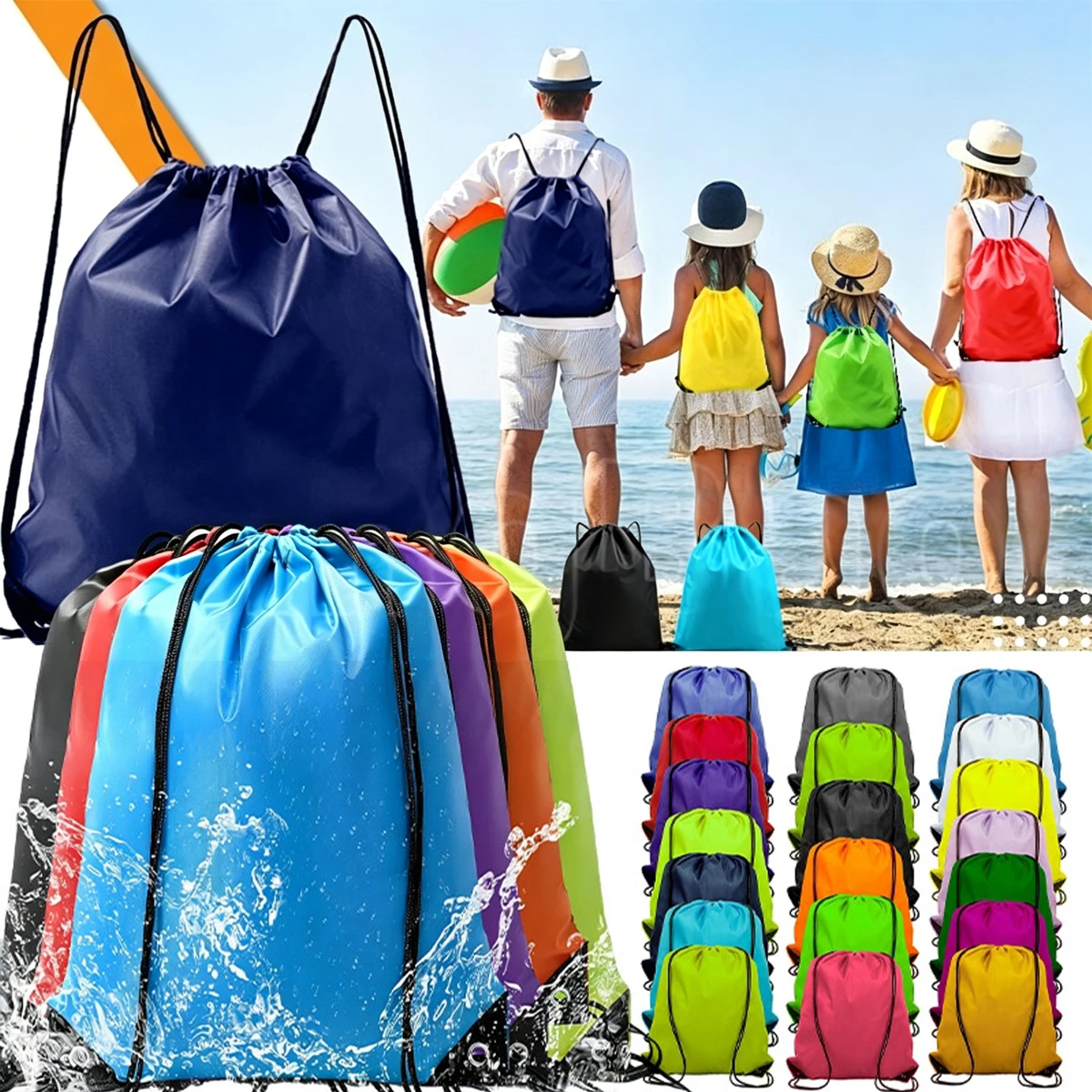 2/6/10Pcs Waterproof Foldable Gym Bag Bundle Pocket Fitness Backpack Drawstring Shop Pocket Hiking Camping Swimming Sports Bags