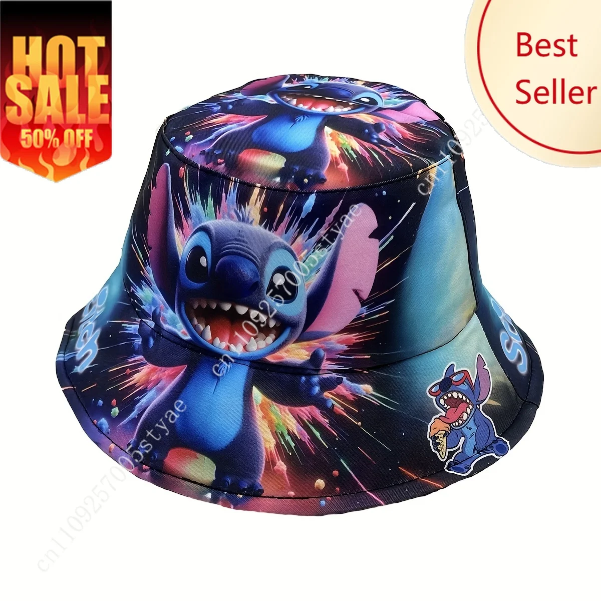 

Disney Boy Girl Stitch Lilo Bucket Hat Vibrant Blue Hats Sun Cap Children Fishing Caps with Colorful Splash Design for Kid
