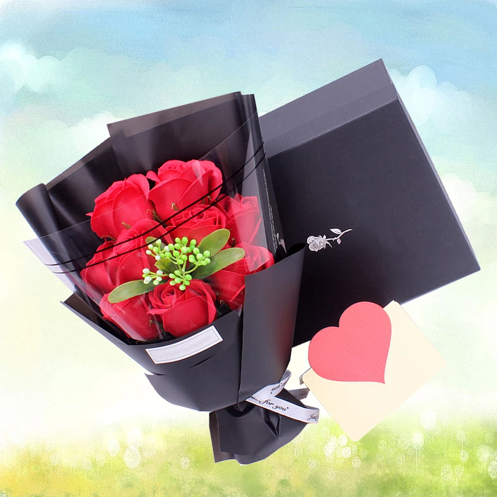 

9pcs Artificial Soap Flowers Gift Box Beautiful Scented Home Rose Gift Box Wedding Decor Valentine Birthday Present