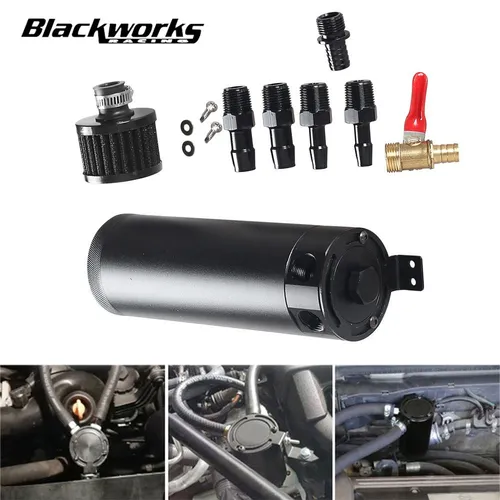 Deflector de aluminio Universal para coche, lata de captura de aceite, tanque de 2 puertos con filtro de ventilación, separador de aceite