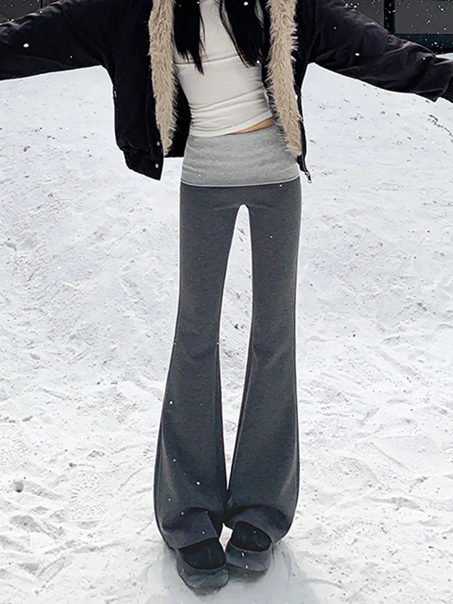 

ay Splice Casual Yoga Pants Women's Spring Summer Version Good Looking Slimming Micro Flared Pants High Waist American Sle