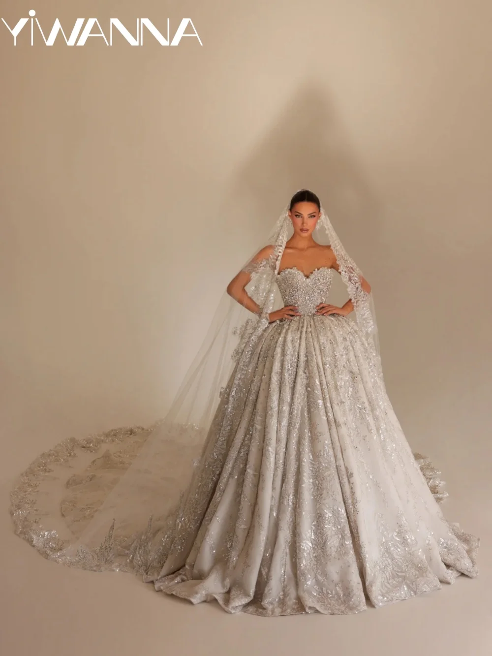 

Gorgeous Rhinestones Princess Wedding Dress Dreamy Sweetheart Neck Bridal Gown New Customized Embroidery Dresses For Bride