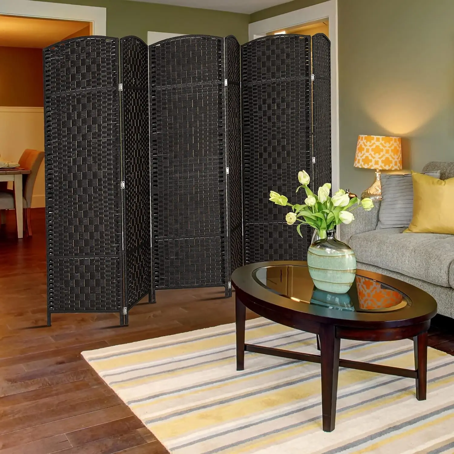 Imagem -02 - Alto Rattan Quarto Divisor Folding Privacy Screen Divisória Interior Divisórias de Parede Autônomo Dobradiça Separador Espaço Pés Pés