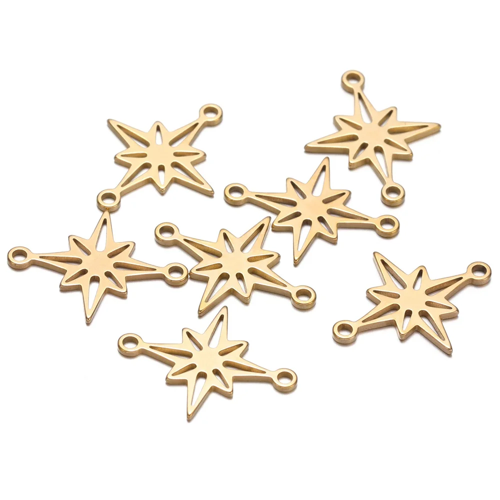 20pcs 18mm Stainless Steel Gold Plated Snowflake Winter Charms Christmas Pendants For Diy Creation Jewelry Making Accessories