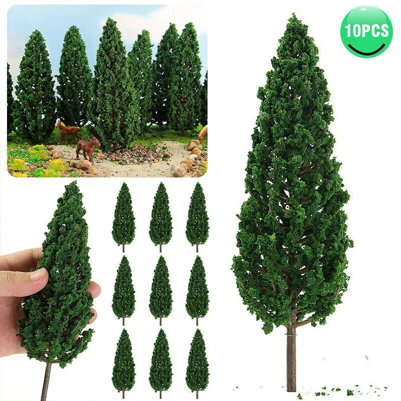 10Pcs Scale 1:25 Pine Trees Train Railway Building Green Model Tree For O G 1/25 Model  Railroad Layout Diorama Wargame Scenery