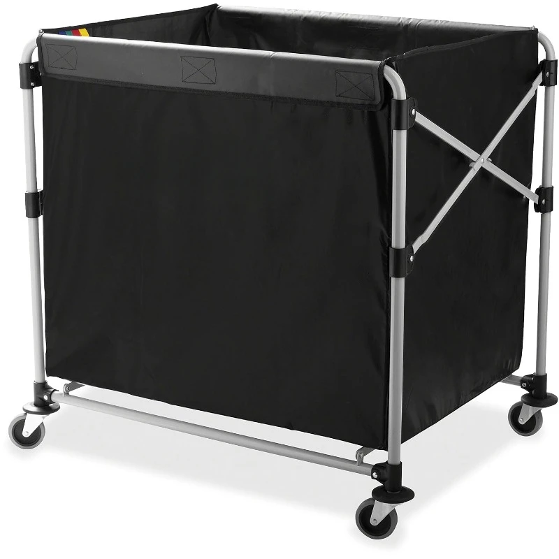 Collapsible X Cart,Black, Steel 8 Bushel Bin,Commercial Laundry Cart with Wheels for Hotel/Nursing Home/Home/College Easily Move