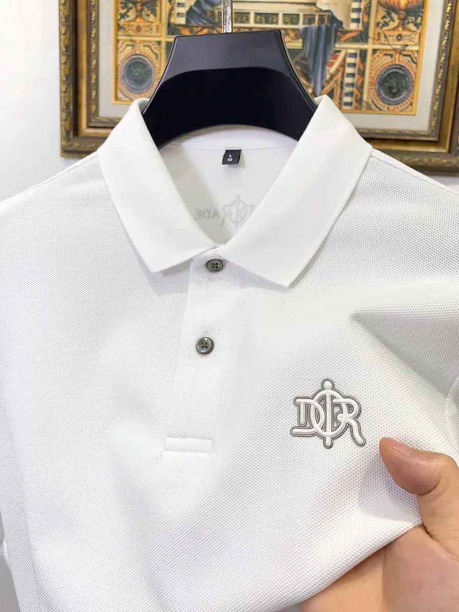 

High-End Brand Men's Short Sleeve Polo Shirt 100% Pure Cotton Fashion Letter Embroidery Lightweight Comfortable Summer Lapel T-S
