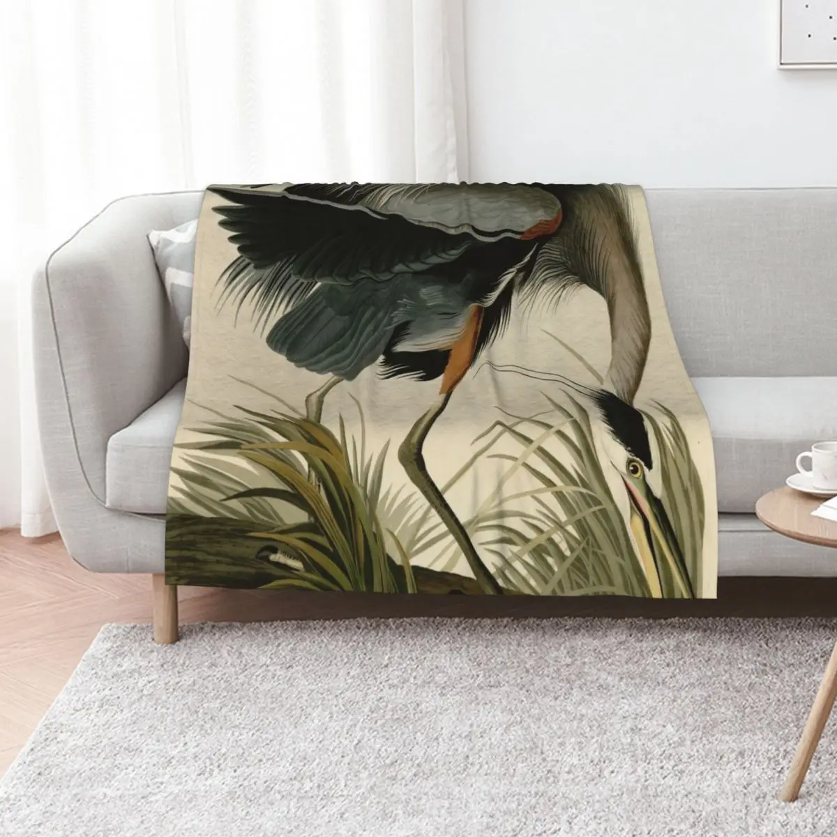 Detail Great blue Heron / Cropped / Birds of America / Vintage watercolour birds fragments original background Throw Blanket