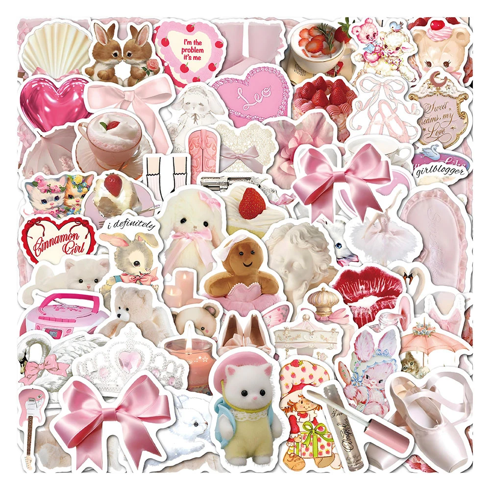 

10/30/50pcs Ins Pink Coquette Stickers Aesthetic Kawaii Decals DIY Suitcase Notebook Stationery Cartoon Decal Sticker Packs